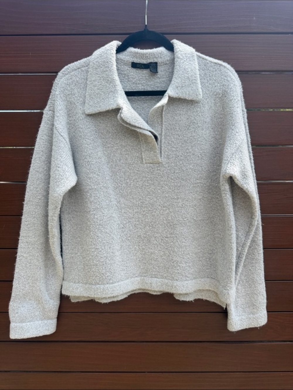 RDI Light Grey Button-Up Terry Sweater